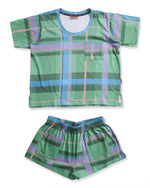 Load image into Gallery viewer, Kip &amp; Co Jewel Of The Nile Tartan Organic Cotton Short Sleeve T-shirt &amp; Shorts Pyjama Set [sz:6]
