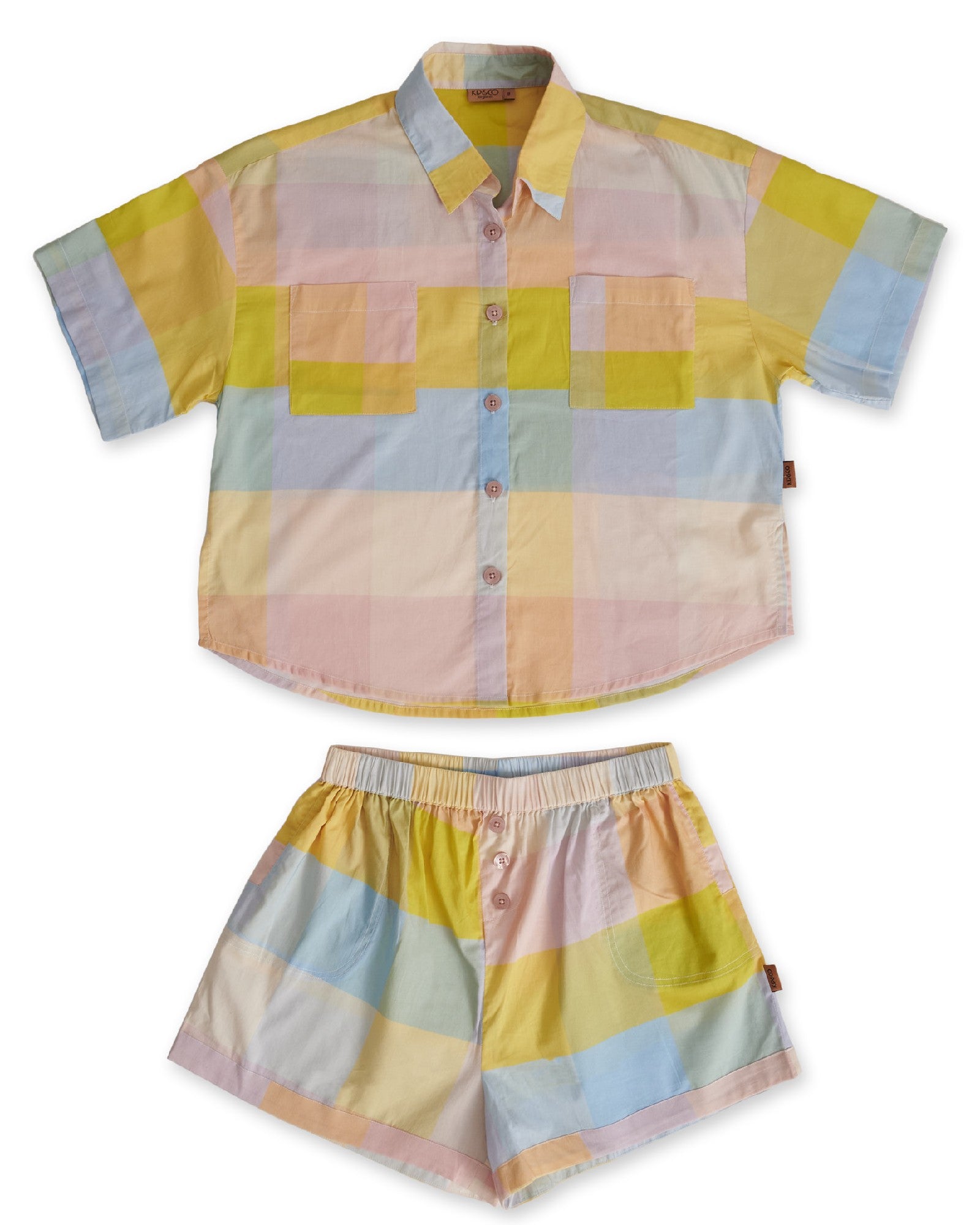 Kip & Co Corfu Tartan Organic Cotton Short Sleeve Shirt & Short Pyjama Set [sz:6]