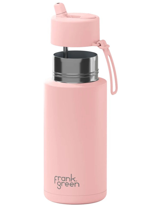 Frank Green 1l Ceramic Reusable Bottle Blushed With Flip Straw Lid
