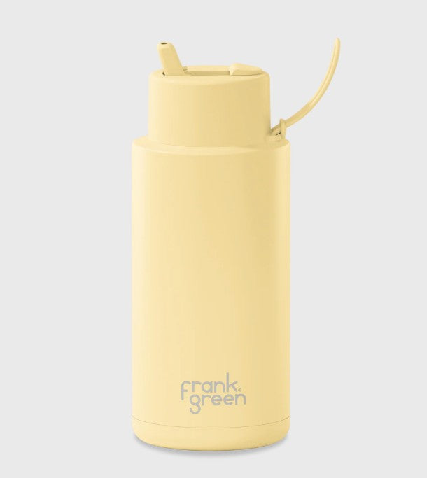 Frank Green 1l Ceramic Reusable Bottle Buttermilk With Flip Straw Lid