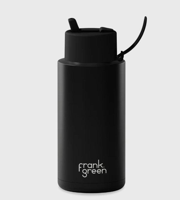 Frank Green 1l Ceramic Reusable Bottle Midnight With Flip Straw Lid