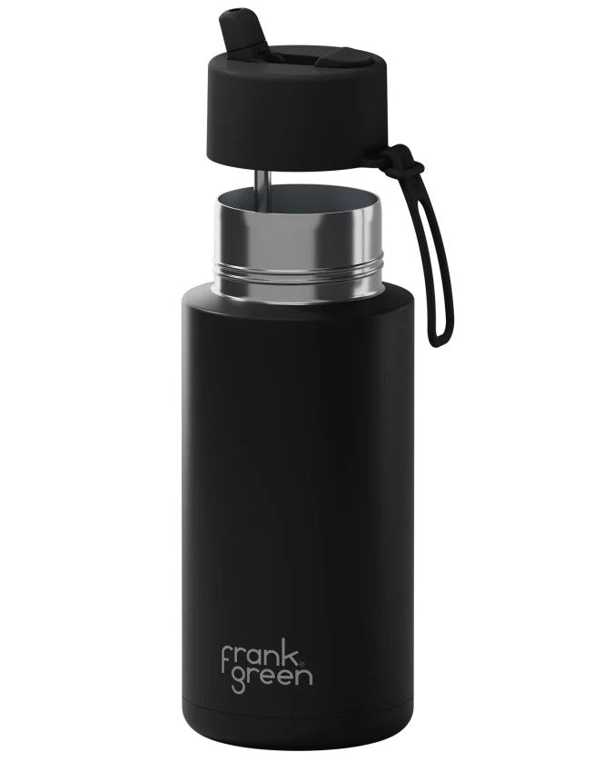 Frank Green 1l Ceramic Reusable Bottle Midnight With Flip Straw Lid