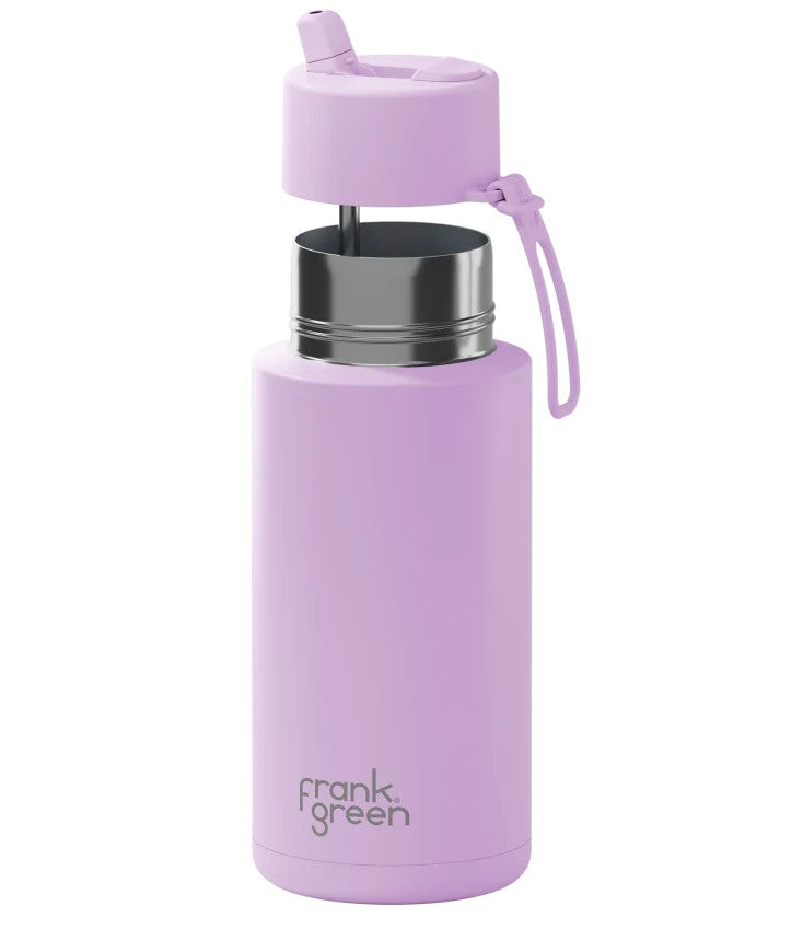 Frank Green 1l Stainless Steel Reusable Bottle Lilac Haze With Flip Straw Lid