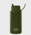 Frank Green 1l Stainless Steel Reusable Bottle Khaki With Flip Straw Lid