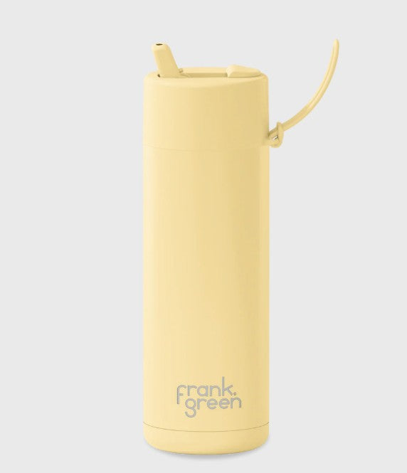 Frank Green 595ml Ceramic Reusable Bottle Buttermilk With Flip Straw Lid