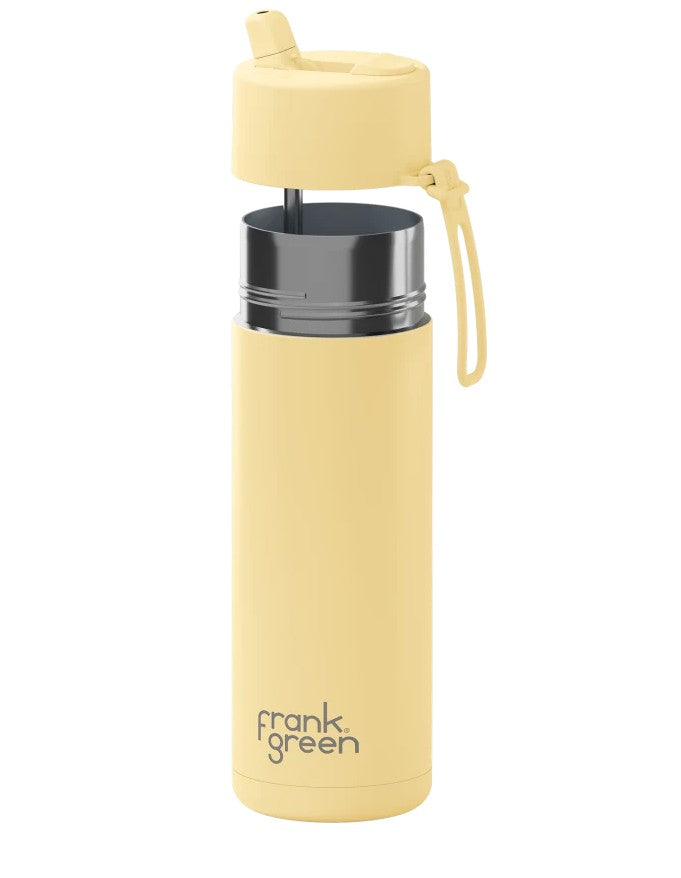 Frank Green 595ml Ceramic Reusable Bottle Buttermilk With Flip Straw Lid