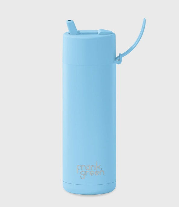 Frank Green 595ml Ceramic Reusable Bottle Sky Blue With Flip Straw Lid