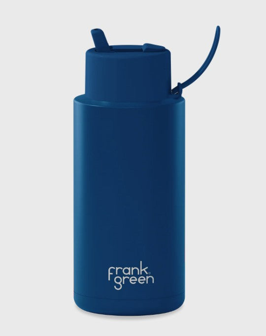 Frank Green 1l Ceramic Reusable Bottle Deep Ocean With Flip Straw Lid