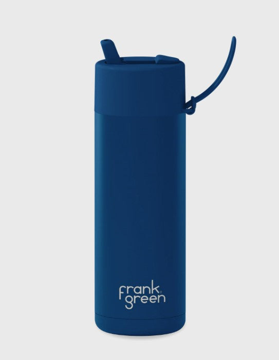 Frank Green 595ml Ceramic Reusable Bottle Deep Ocean With Flip Straw Lid