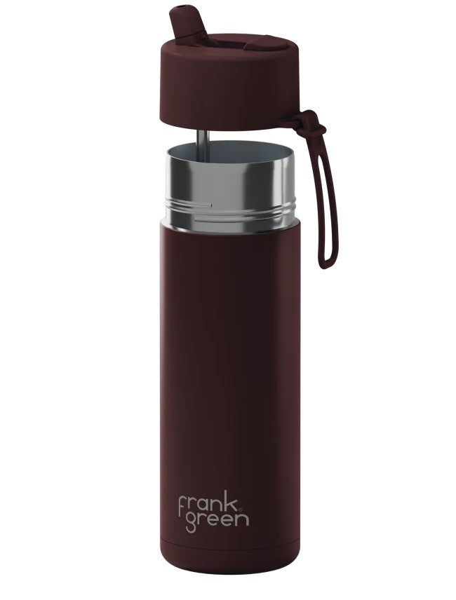 Frank Green Ceramic Reusable Bottle 20oz/595ml Chocolate With Flip Straw Lid
