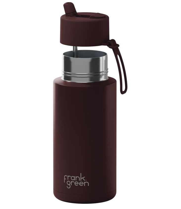 Frank Green Ceramic Reusable Bottle 34oz/1l Chocolate With Flip Straw Lid