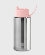 Load image into Gallery viewer, Frank Green Ceramic Reusable Bottle 34oz/1l Limited Edition Silver With Blushed Flip Straw Lid
