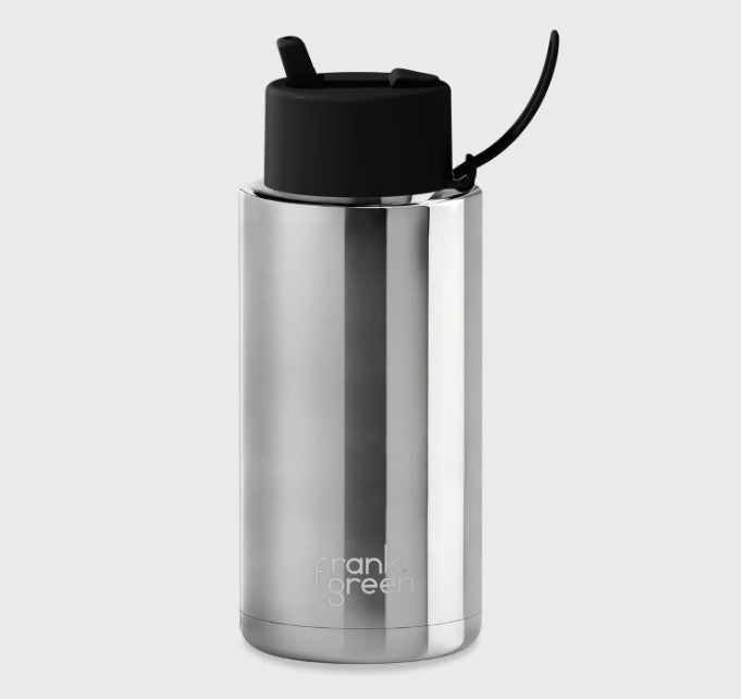 Frank Green 34oz/1l Ceramic Reusable Bottle With Flip Straw Lid - Limited Edition Silver W Midnight Lid