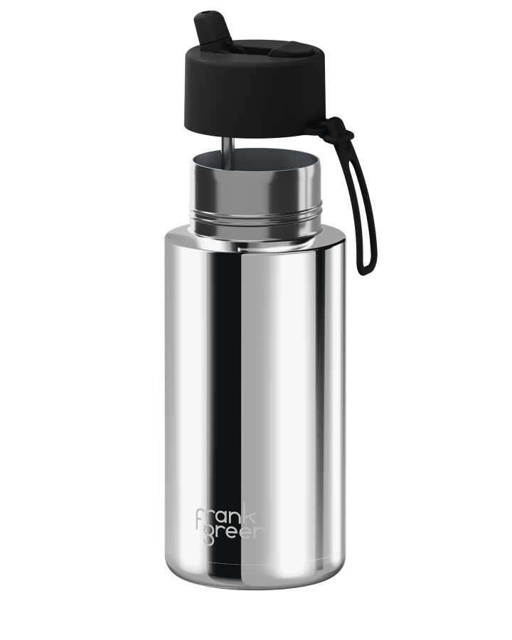 Frank Green 34oz/1l Ceramic Reusable Bottle With Flip Straw Lid - Limited Edition Silver W Midnight Lid