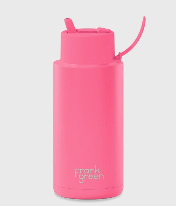 Frank Green 1l Ceramic Reusable Bottle Bubblegum Blast With Flip Straw Lid
