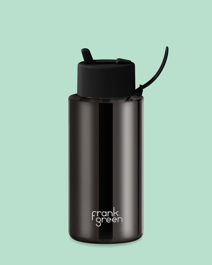 Frank Green 34oz/1l Ceramic Reusable Bottle With Flip Straw Lid - Shadow Chrome
