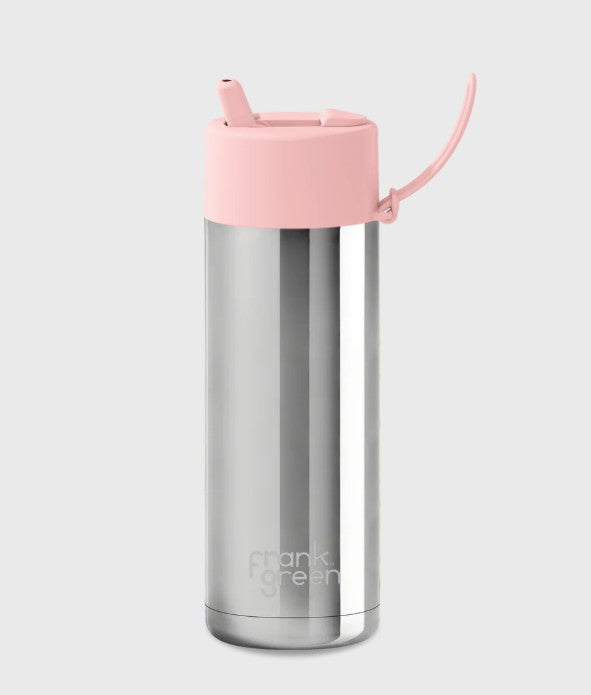 Frank Green Ceramic Reusable Bottle 20oz/595ml Limited Edition Silver With Blushed Flip Straw Lid