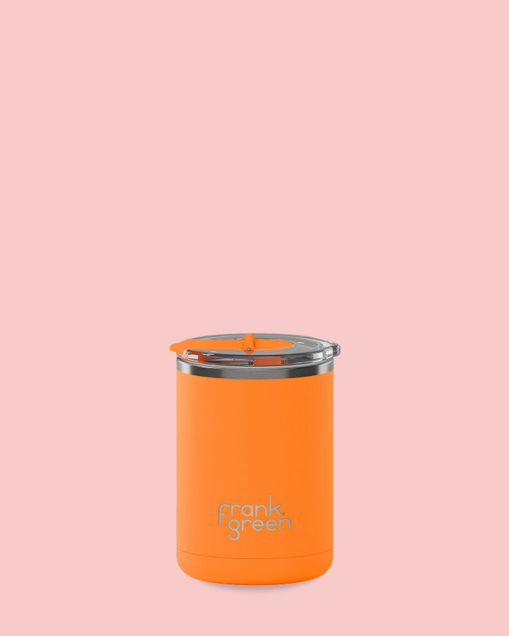 Frank Green 12oz/355ml Ceramic Coffee Cup With New Hinged Lid - Neon Orange