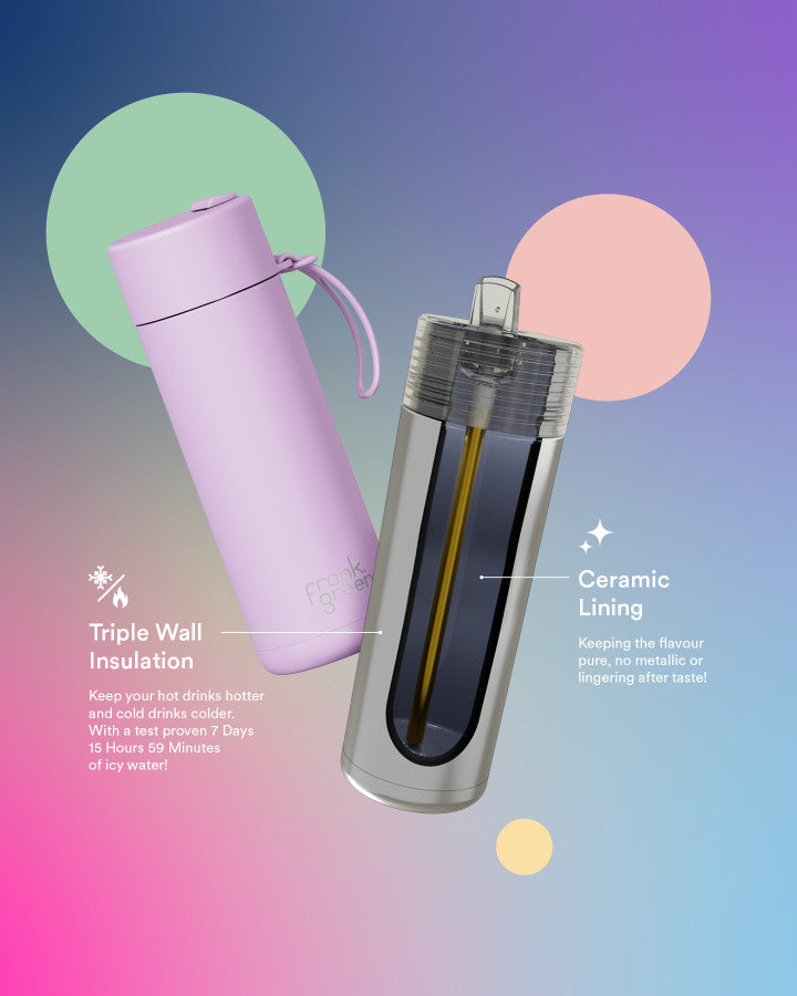 Frank Green 20oz/595ml Ceramic Reusable Bottle With Flip Straw Lid - Light Blue Chrome W Sky Blue Lid