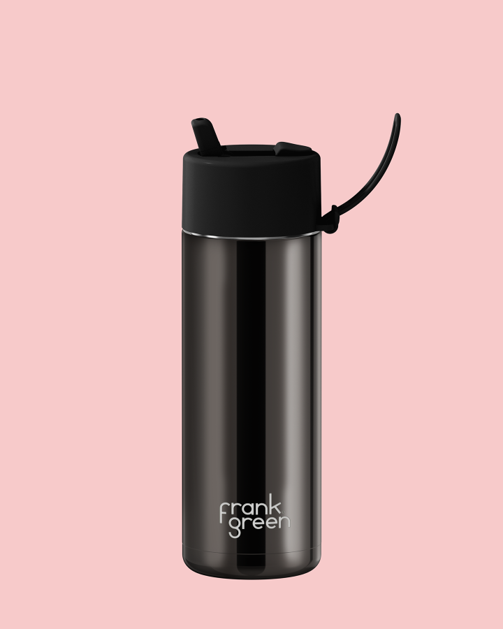 Frank Green 20oz/595ml Ceramic Reusable Bottle With Flip Straw Lid - Shadow Chrome
