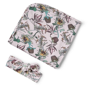 Snuggle Hunny Banksia Organic Jersey Wrap & Topknot Set