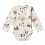 Load image into Gallery viewer, Snuggle Hunny Diggers &amp; Tractors Long Sleeve Organic Bodysuit [sz:0000]
