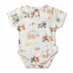 Load image into Gallery viewer, Snuggle Hunny Diggers &amp; Tractors Short Sleeve Organic Bodysuit [sz:0000]
