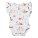 Load image into Gallery viewer, Snuggle Hunny Pony Pals Short Sleeve Organic Bodysuit W/ Frill [sz:0000]
