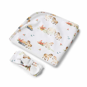 Snuggle Hunny Pony Pals Organic Jersey Wrap & Topknot Set