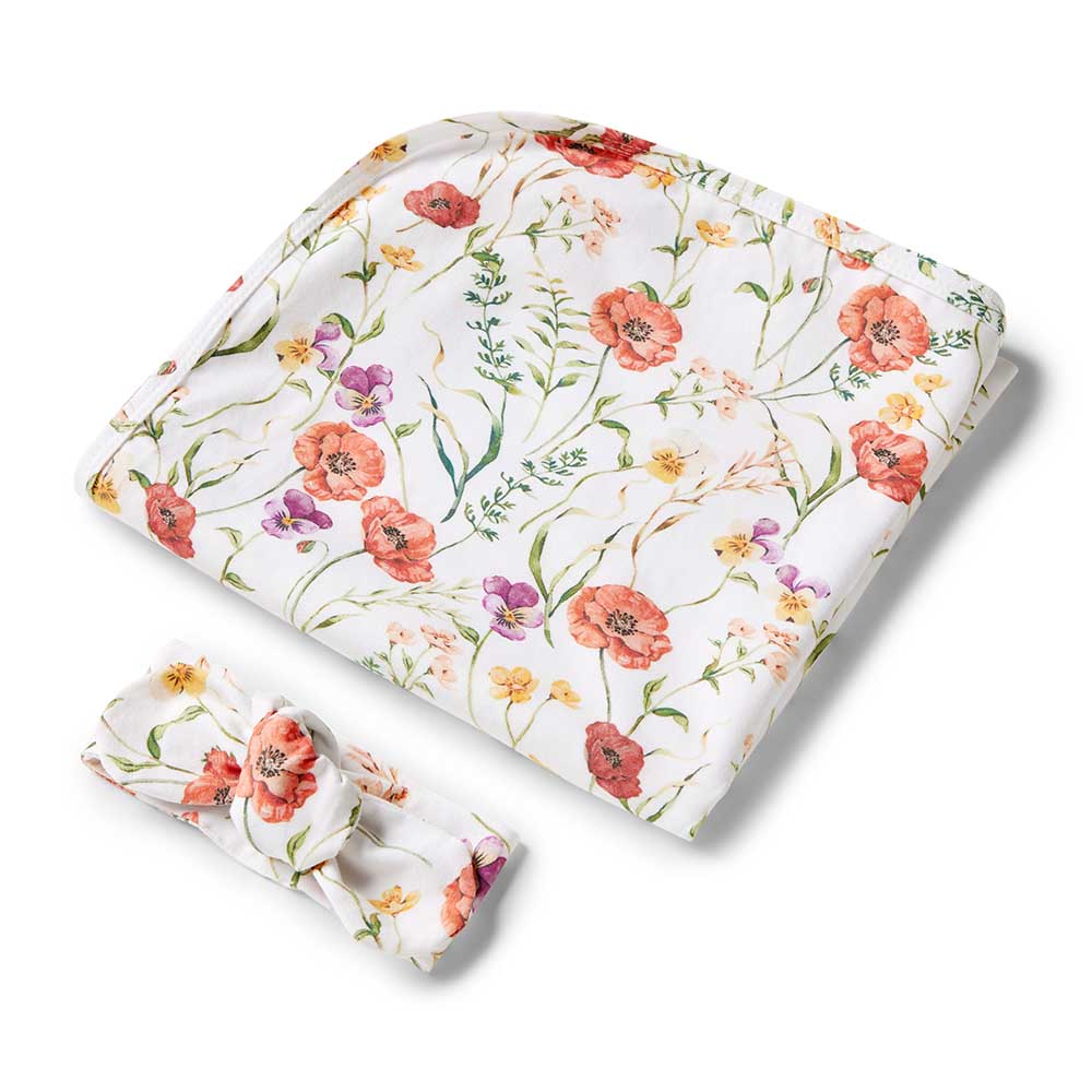 Snuggle Hunny Meadow Organic Jersey Wrap & Topknot Set