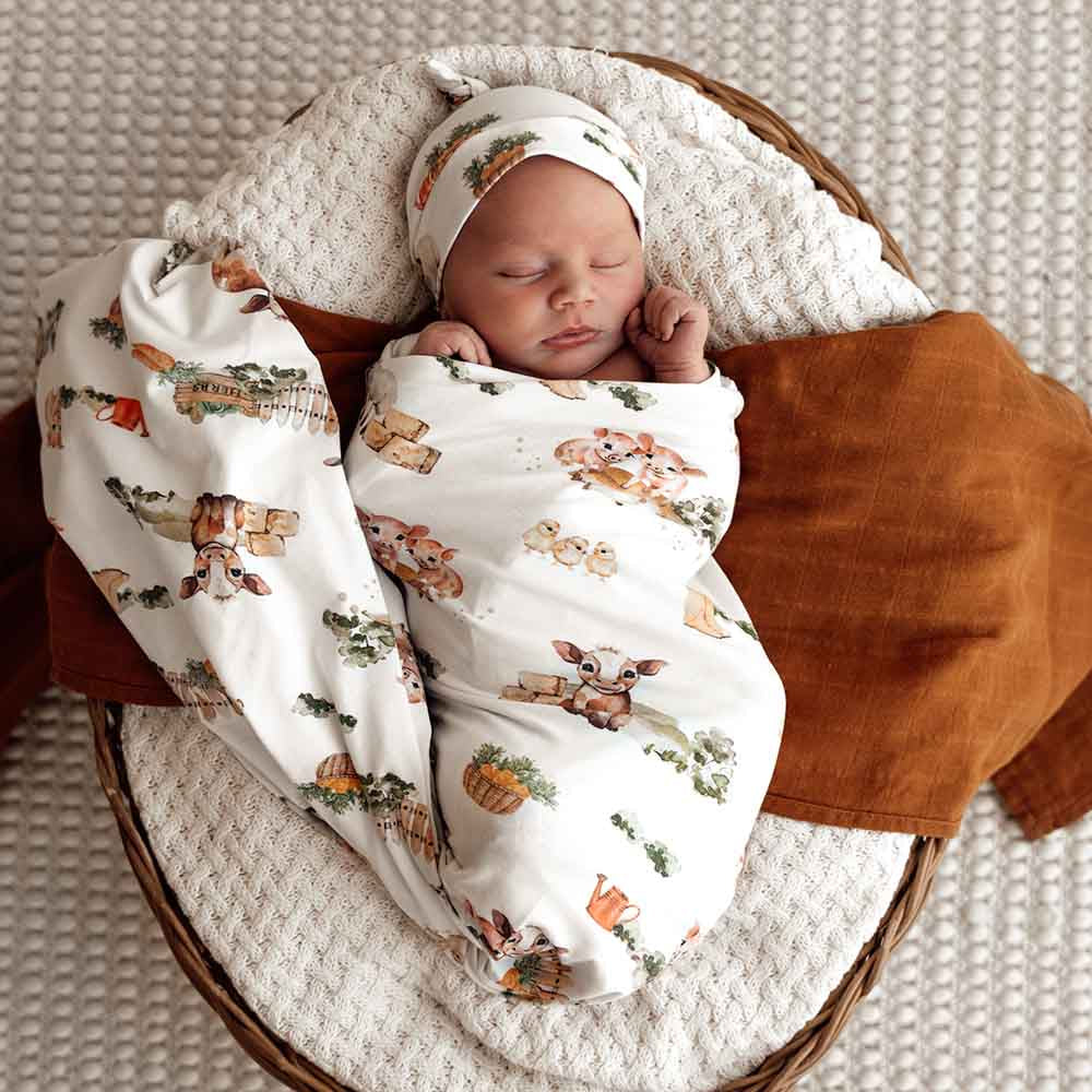 Snuggle Hunny Farm Organic Jersey Wrap & Beanie Set