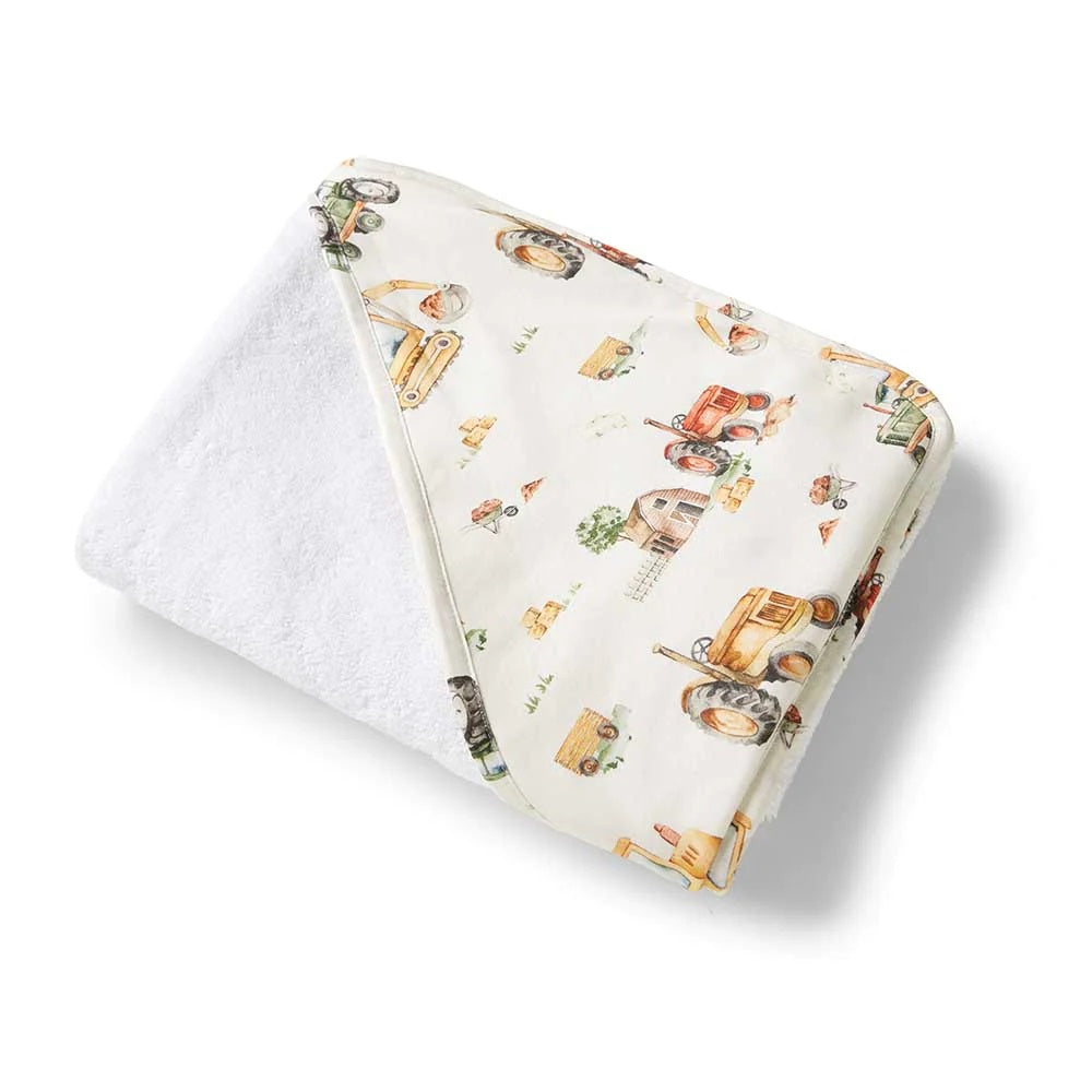 Snuggle Hunny Diggers & Tractors Organic Hooded Baby Towel