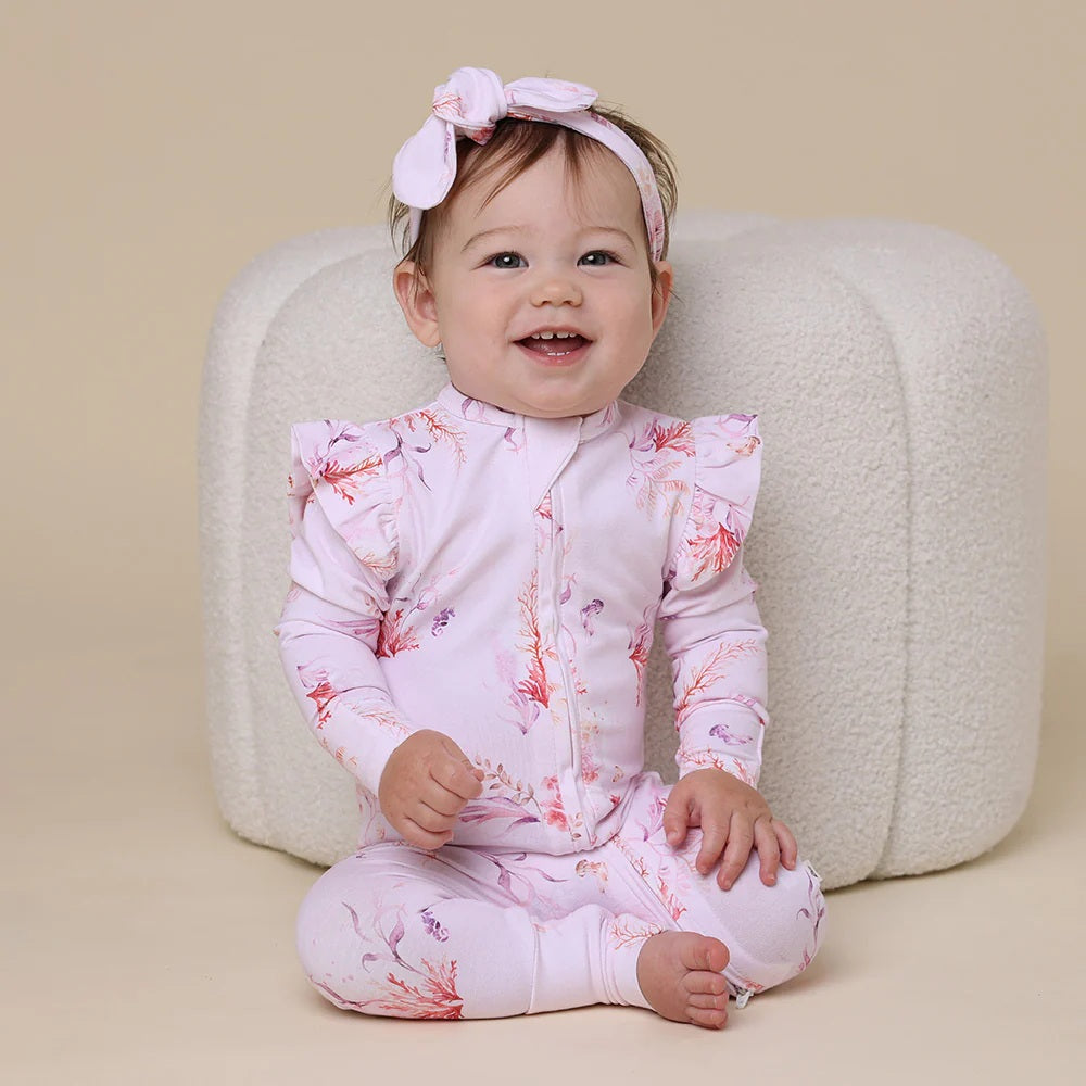 Snuggle Hunny Coral Organic Snugglesuit Convertible Romper With Frill [sz:0000]