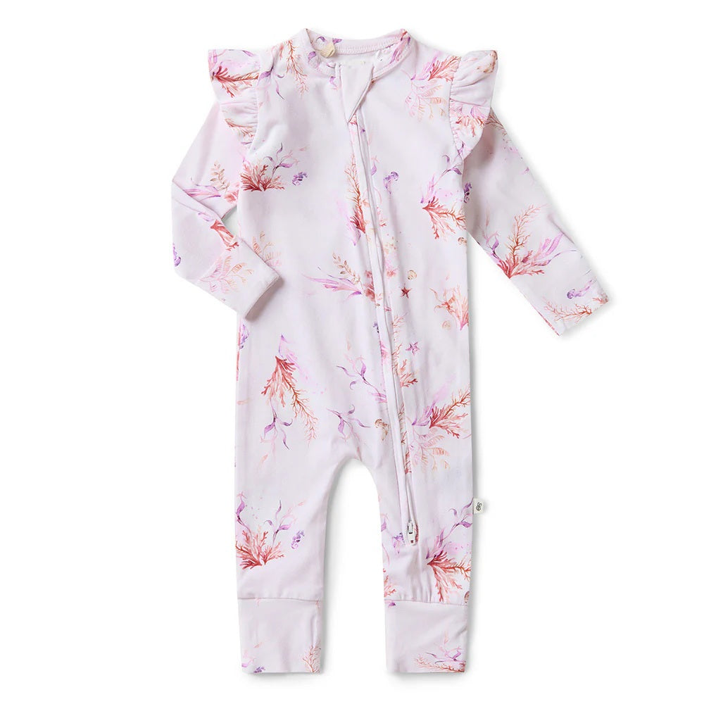 Snuggle Hunny Coral Organic Snugglesuit Convertible Romper With Frill [sz:0000]
