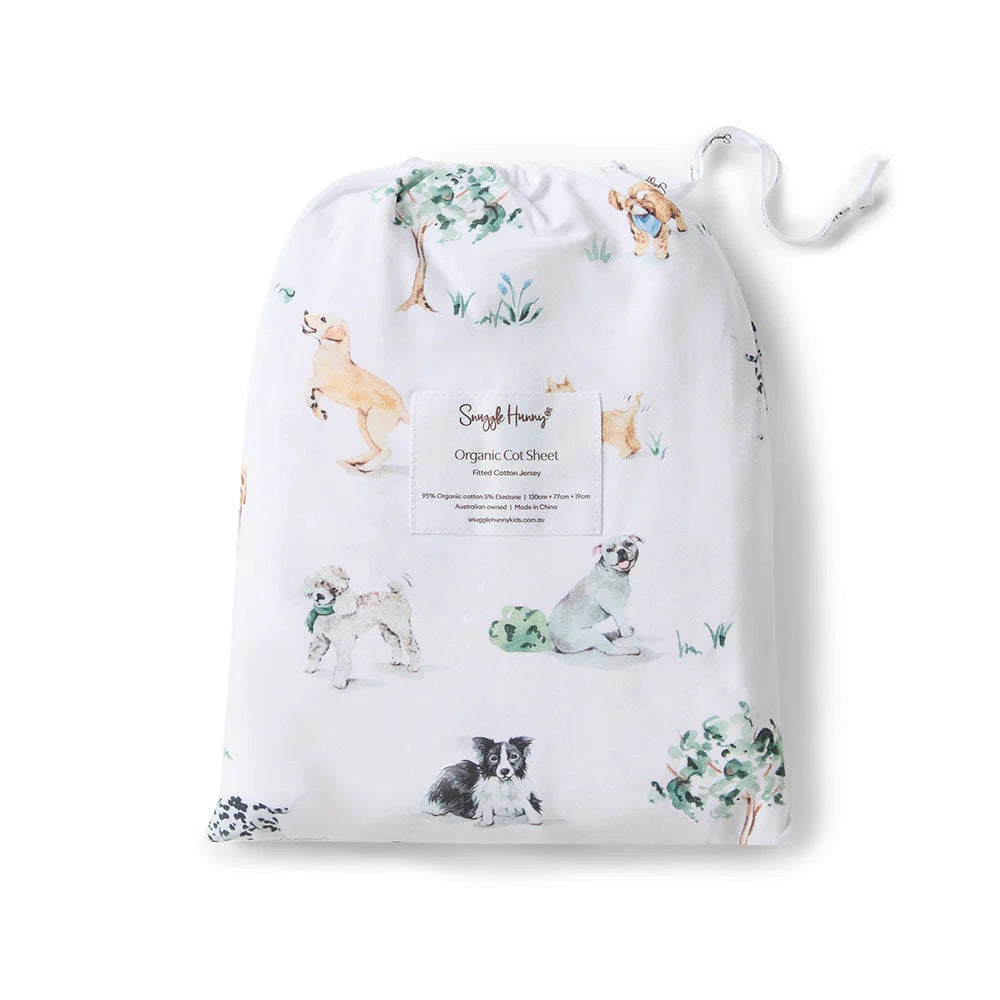 Snuggle Hunny Dog Park Organic Fitted Cot Sheet