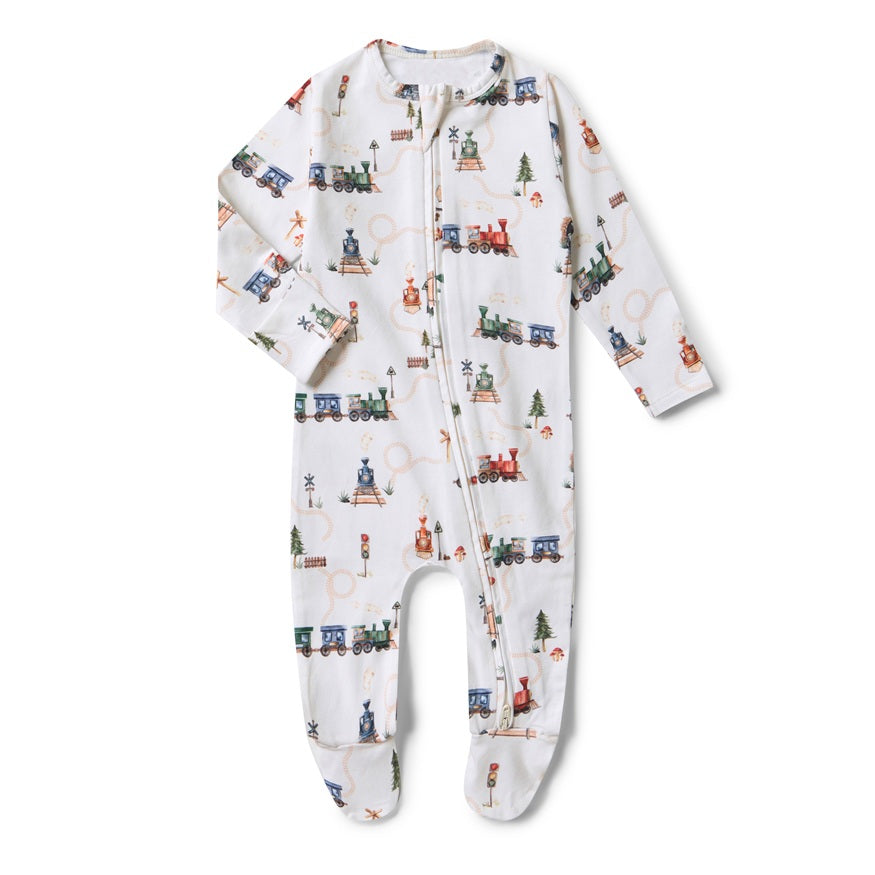 Snuggle Hunny Trains Organic Snuggle Sleepsuit Zip Footie [sz:0000]