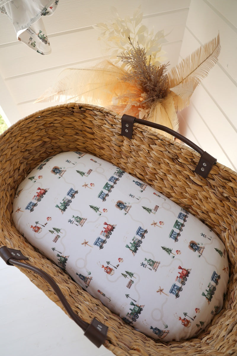 Snuggle Hunny Trains Organic Bassinet Sheet/change Pad Cover