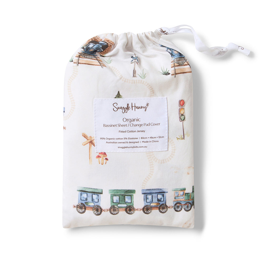 Snuggle Hunny Trains Organic Bassinet Sheet/change Pad Cover