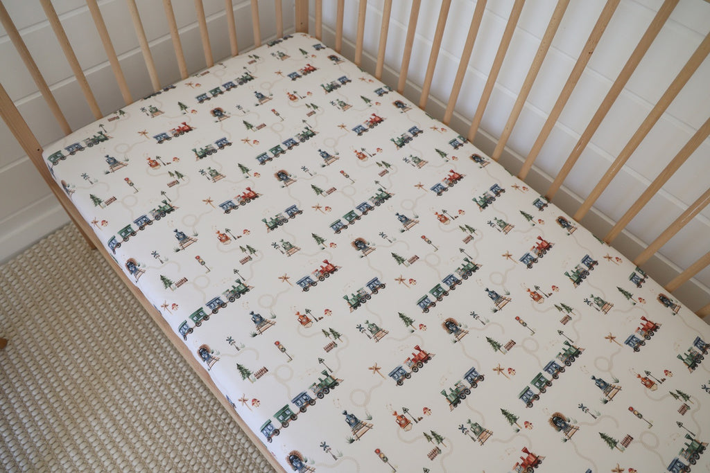 Snuggle Hunny Trains Organic Fitted Cot Sheet