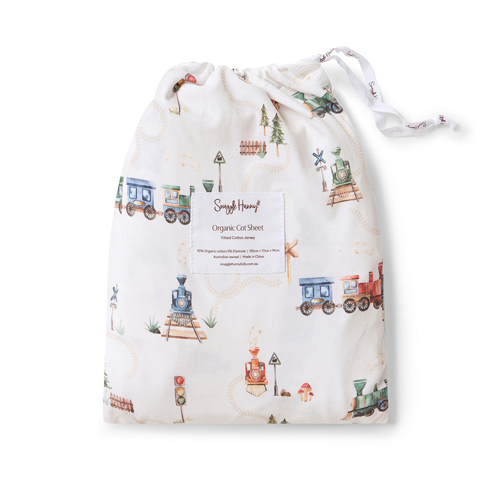 Snuggle Hunny Trains Organic Fitted Cot Sheet