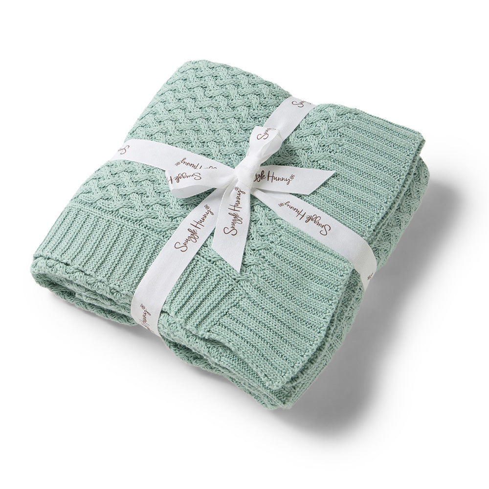 Snuggle Hunny Sage Diamond Knit Organic Baby Blanket