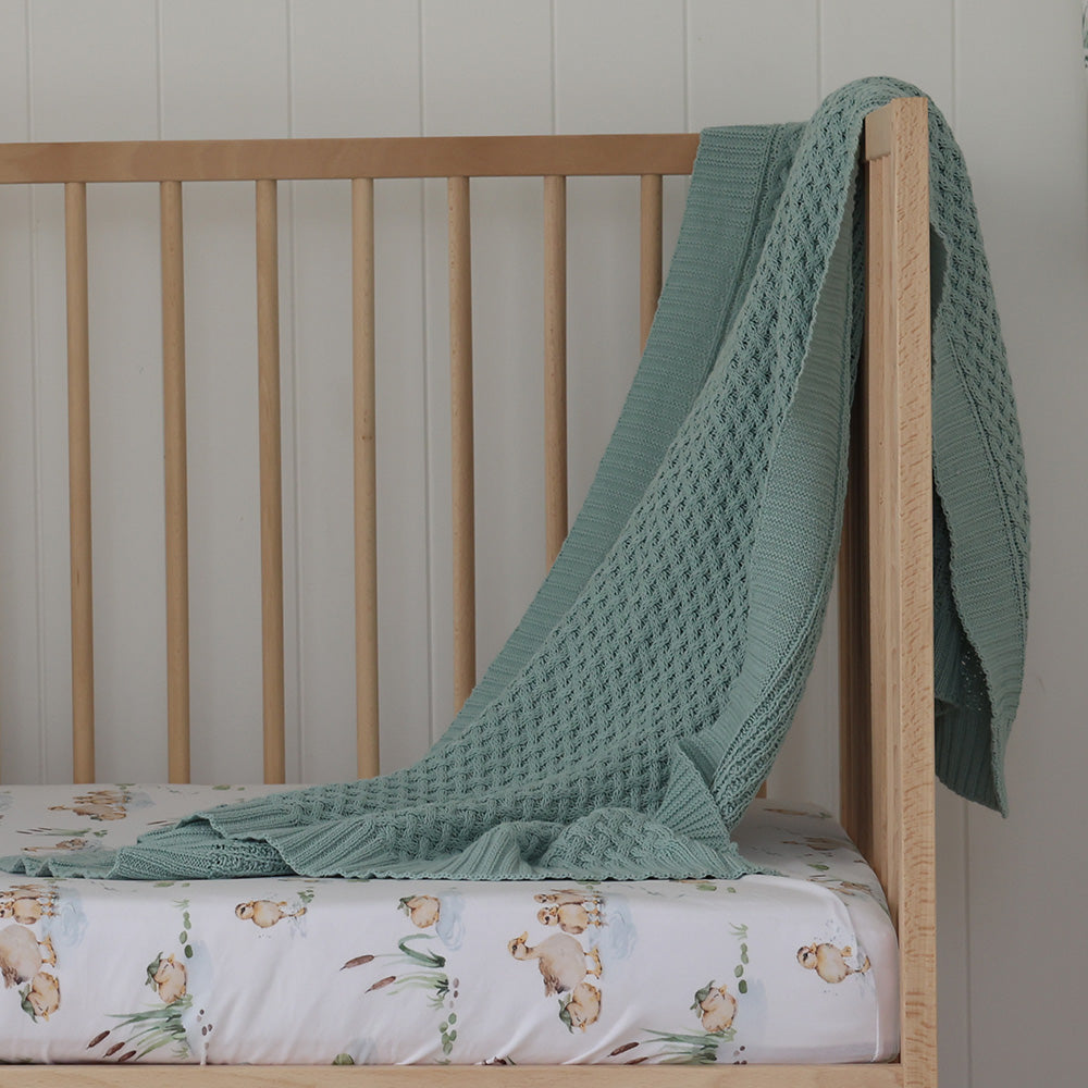 Snuggle Hunny Sage Diamond Knit Organic Baby Blanket