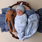 Load image into Gallery viewer, Snuggle Hunny Taking Flight Organic Jersey Wrap &amp; Beanie Set

