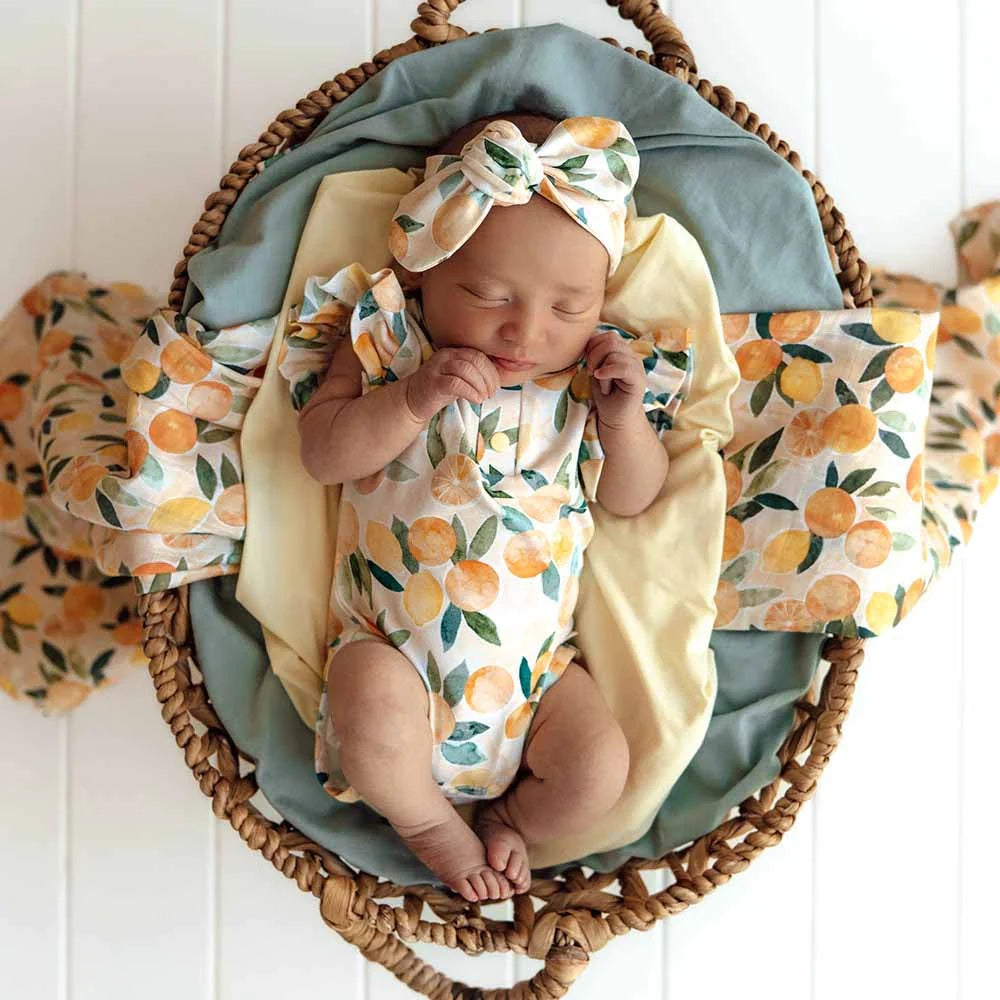 Snuggle Hunny Short Sleeve Organic Bodysuit With Frill Sunny Citrus [sz:0000]