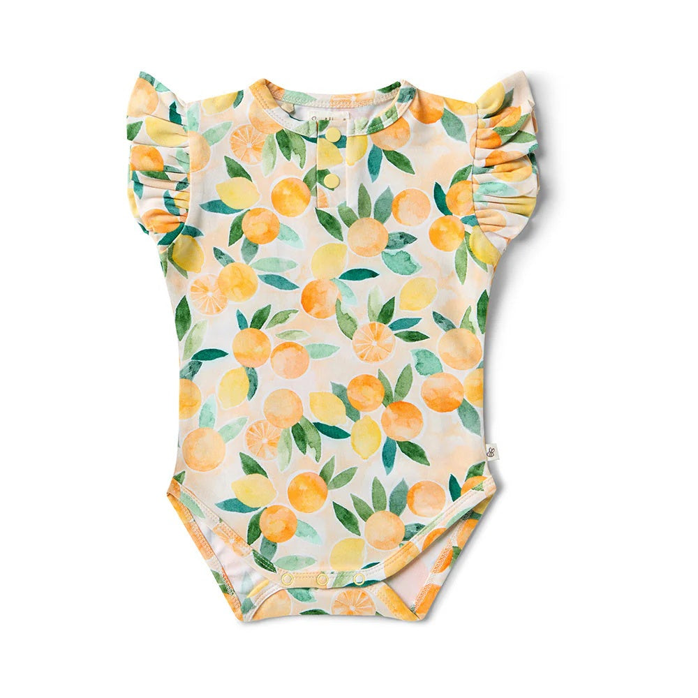 Snuggle Hunny Short Sleeve Organic Bodysuit With Frill Sunny Citrus [sz:0000]