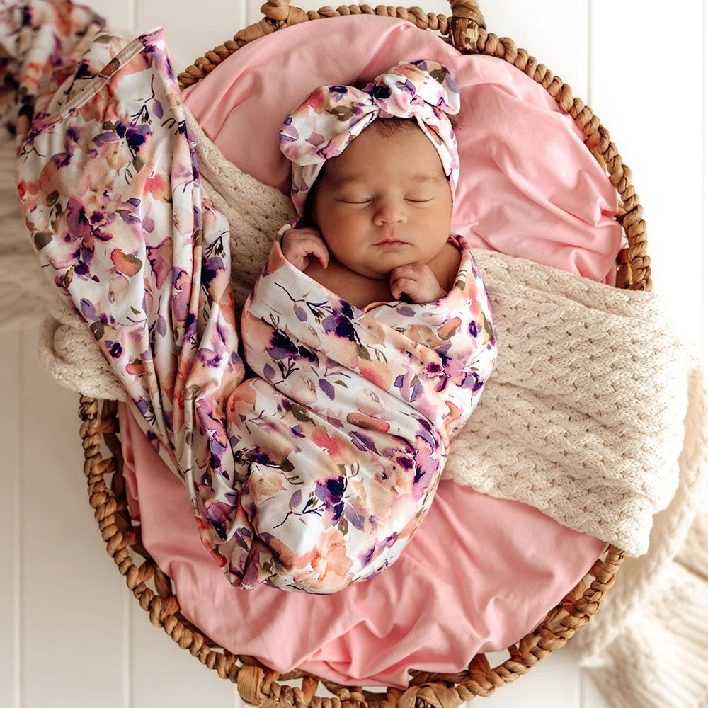 Snuggle Hunny Blushing Beauty Organic Jersey Wrap & Topknot Set
