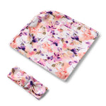 Load image into Gallery viewer, Snuggle Hunny Blushing Beauty Organic Jersey Wrap &amp; Topknot Set
