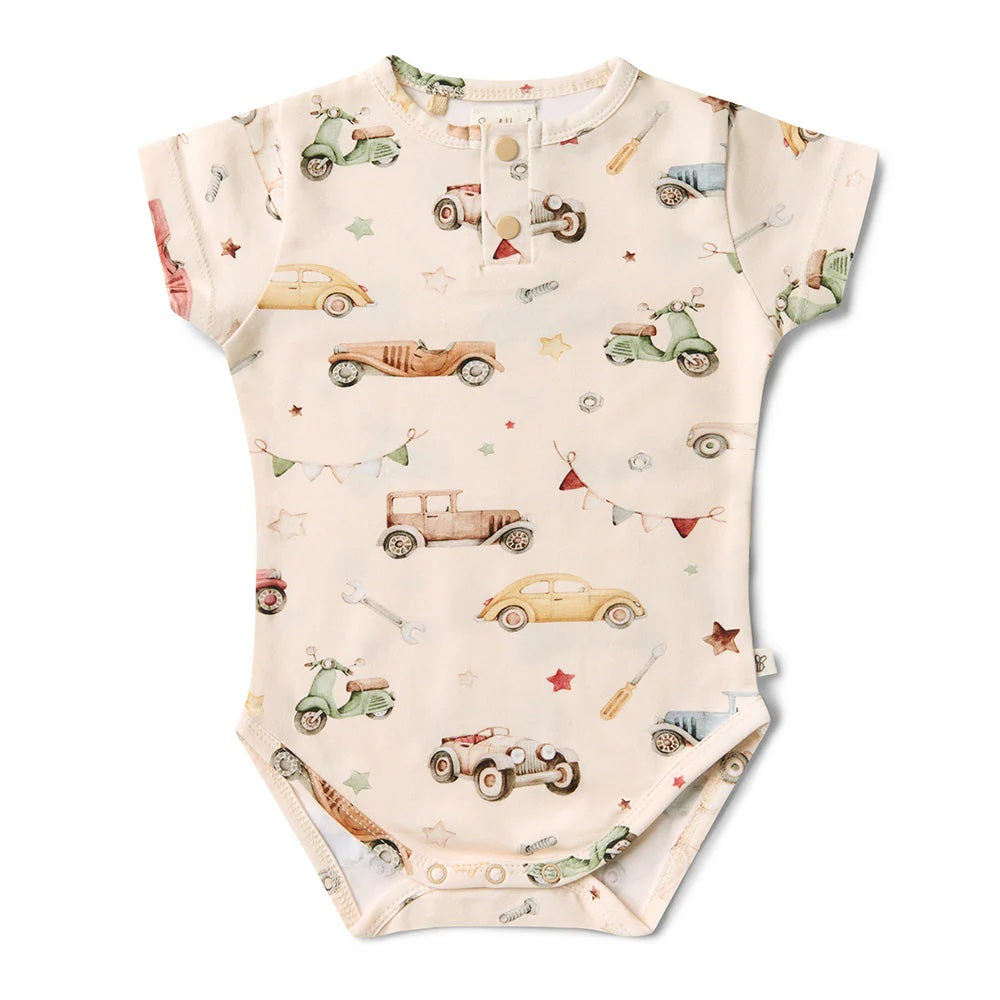 Snuggle Hunny Short Sleeve Organic Bodysuit Vintage Cars [sz:0000]