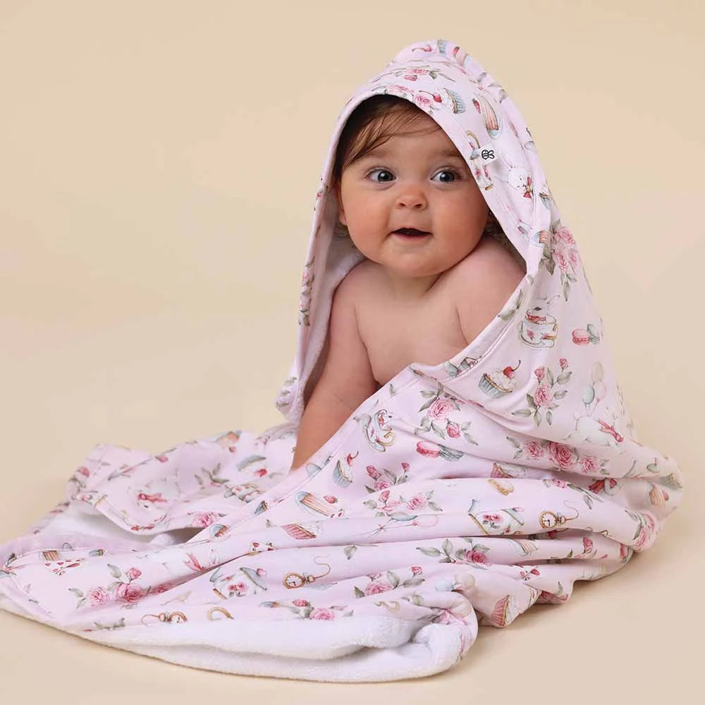 Snuggle Hunny Organic Hooded Baby Towel Alice's Tea Party