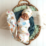 Load image into Gallery viewer, Beach Fun Organic Jersey Wrap &amp; Beanie Set
